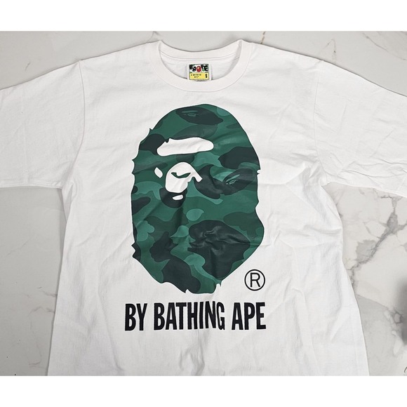 A Bathing Ape BAPE Camo Ape Head Logo T Shirt White Green Size S